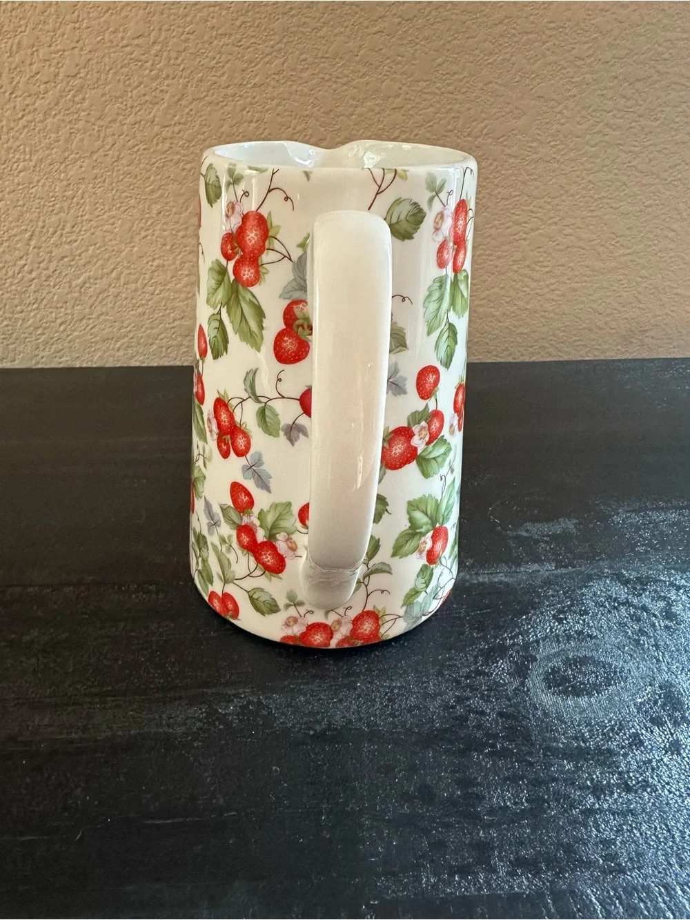 Pier 1 Grace Fine Strawberry Pattern Ceramic Pitcher in Red and Green